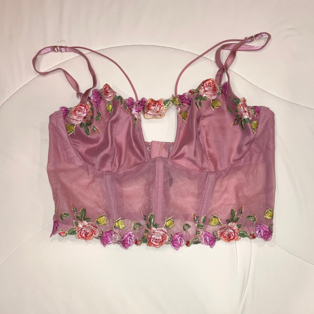 Floral Embroidered Pink Crop Top